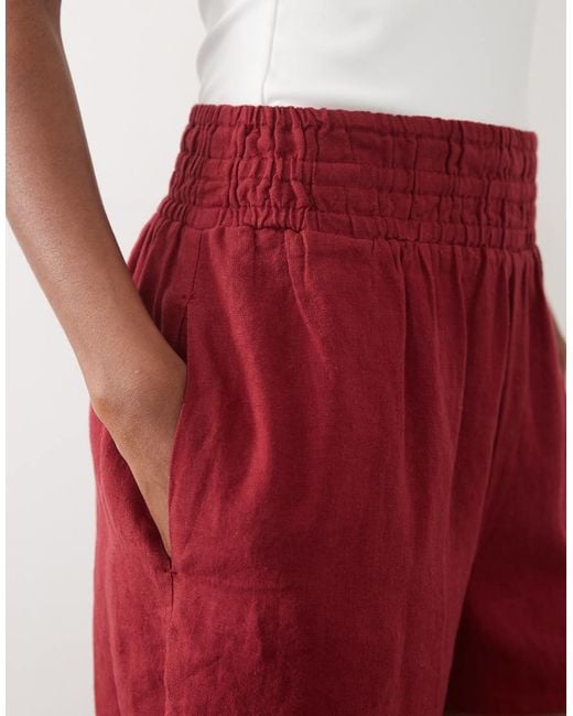 Nobody's Child Red Joppa Linen Blend Elastic Waist Shorts