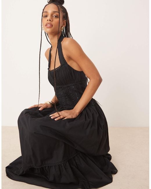 ASOS Women's Black Halter Neck Lace Prairie Dress With Pintucks -  radharamanexports.com