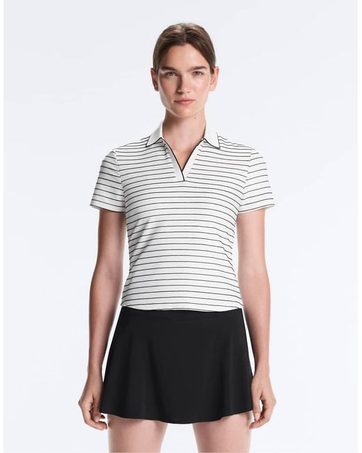 Oysho White Striped Comfortlux Short-Sleeved Polo Shirt