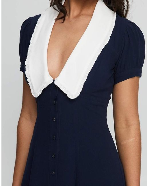 Princess Polly Blue Fabiola Contrast Collared Button Up Tie Back Mini Dress