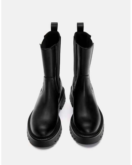 Pull&Bear Platte Chelsea Boots in het Black