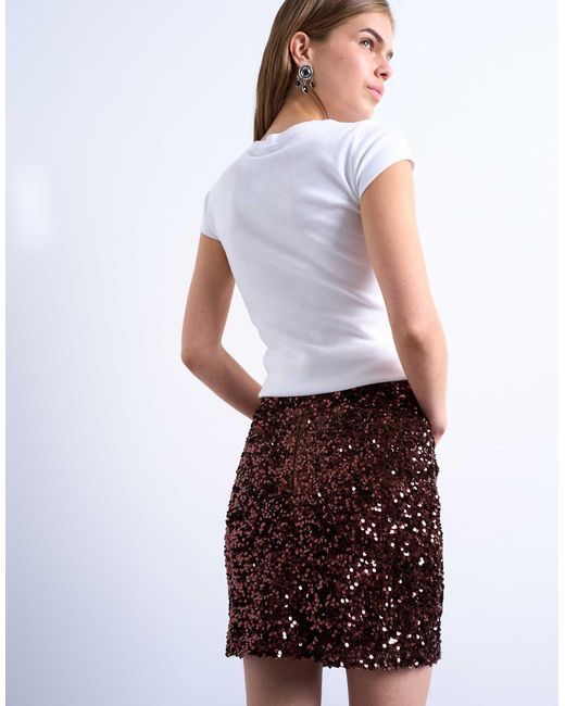 TOPSHOP Brown Velvet Sequin Drape Mini Skirt