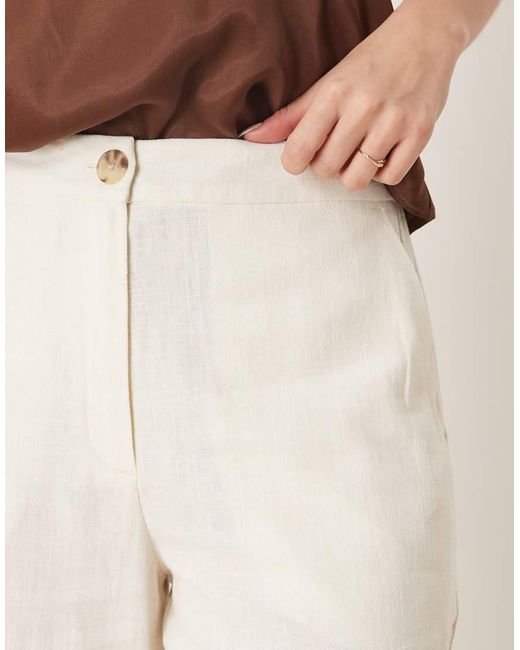 ASOS Natural Relaxed Straight Leg Trousers With Linen
