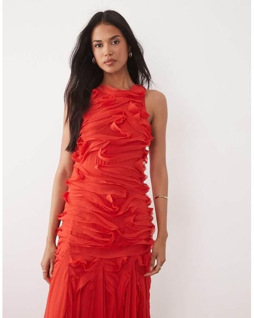 ASOS Red Sleeveless Maxi Dress With Tendril Details