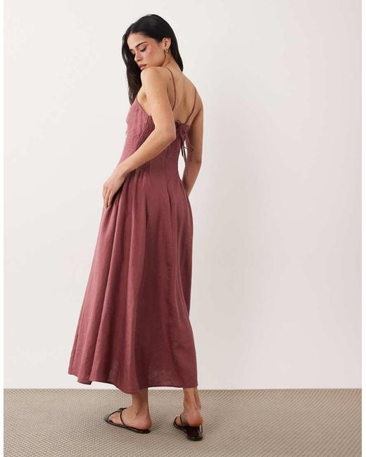 Abercrombie & Fitch Red High Neck Midi Dress With Dipped Waist