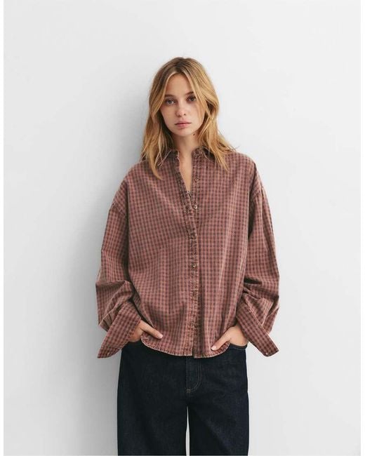 Pull&Bear Brown Lacquered Check Shirt