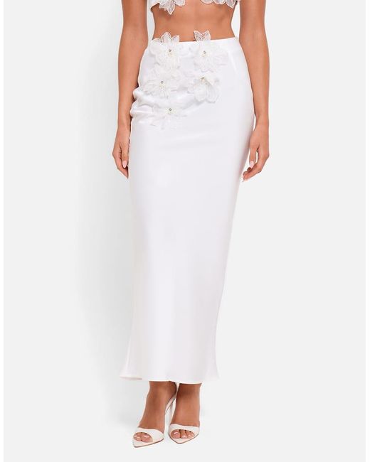 Public Desire Blue Bridal Satin Maxi Skirt With Floral Applique