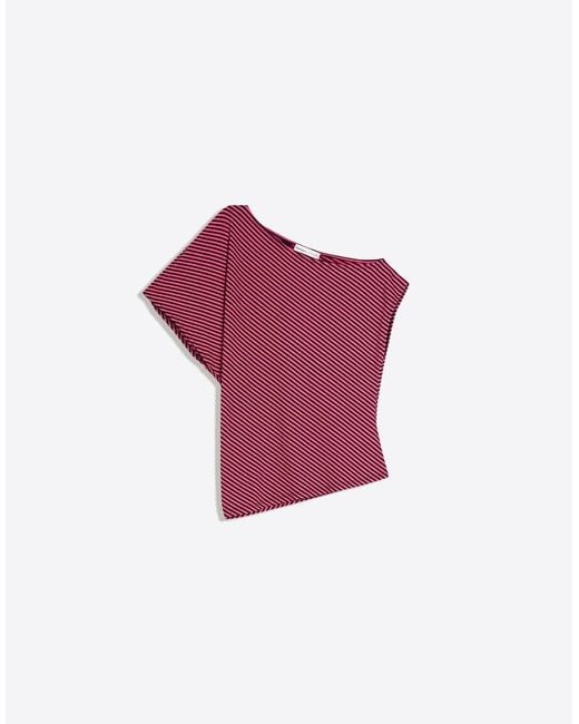 Bershka Red Asymmetric Print Short Sleeve T-shirt