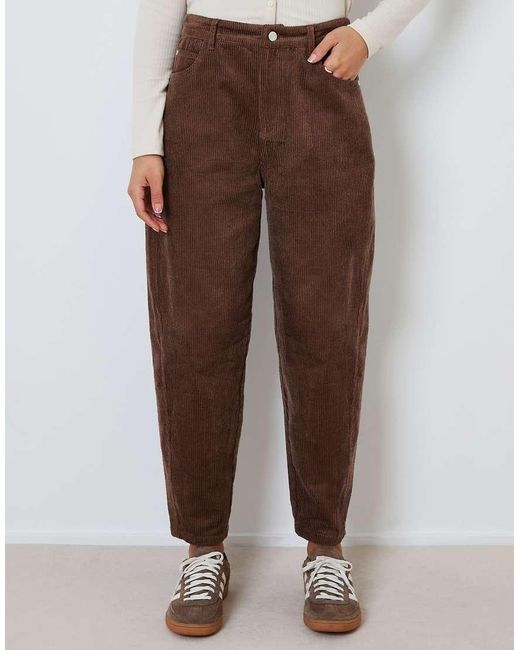 Threadbare Brown Corduroy Barrel Leg Trouser
