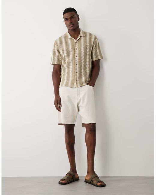 Threadbare Natural Cotton Mix Textured Short Sleeve Shirt for men