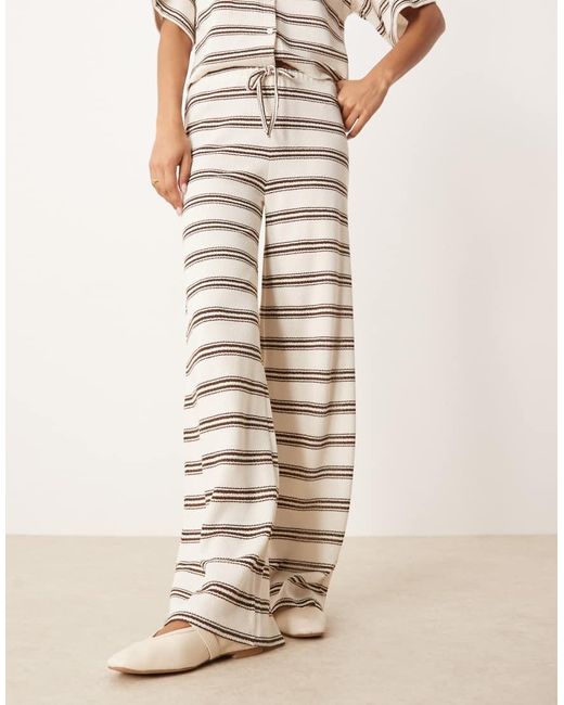 ASOS Natural Cut And Sew Stripe Mid Rise Wide Leg Trousers