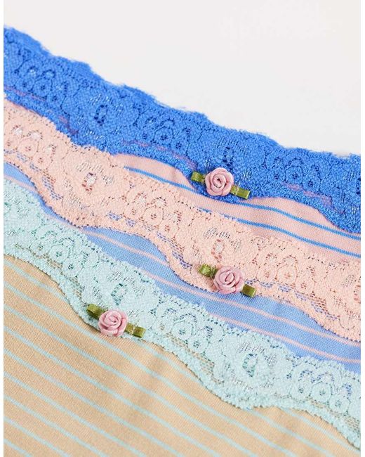 ASOS Blue 3 Pack Brazilian Briefs With Lace Trim