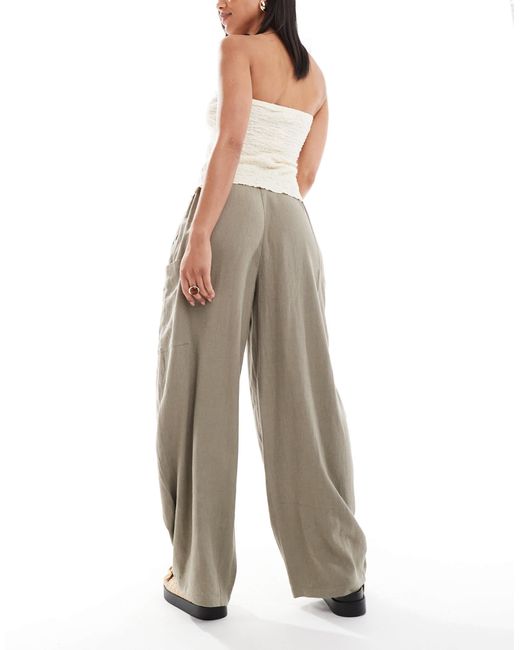 ASOS Gray Linen Blend Barrel Leg Utility Trousers