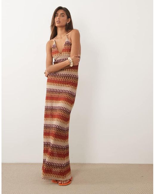 Mango Brown Teen Crochet Halterneck Maxi Dress