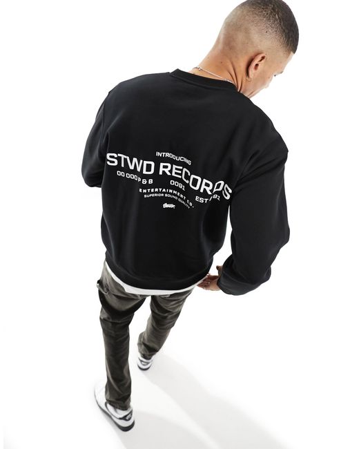 Pull&Bear Black Stwd Record Back Printed Sweatshirt for men