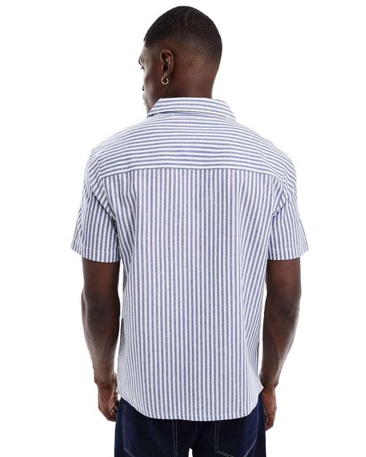 Camicia Blu E Bianca A Righe Con Rever di Another Influence in Blue da Uomo