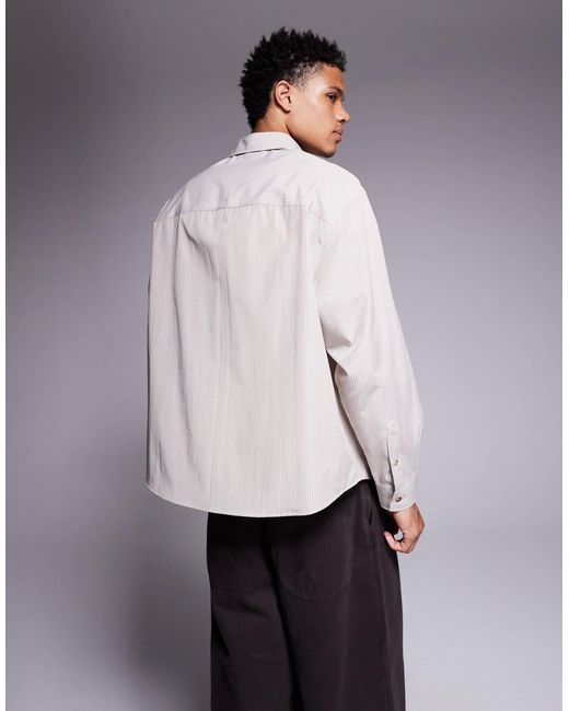 ASOS Gray Oversized Stripe Shirt With Landscape Print for men