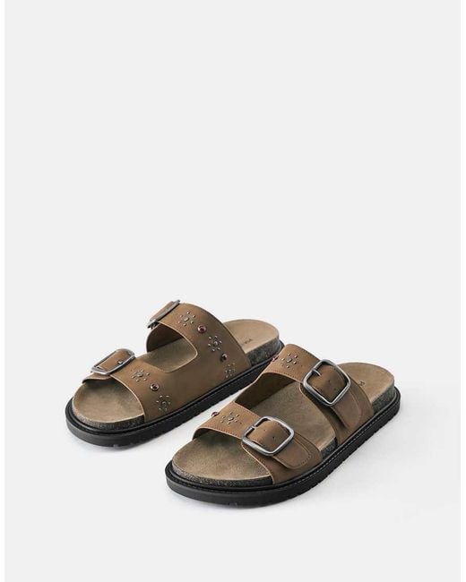 Pull&Bear Brown Buckle Sandals for men