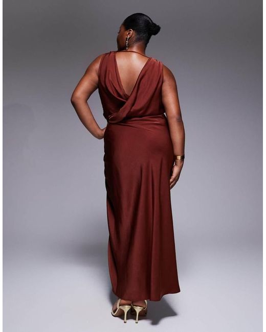 ASOS Red Asos Design Curve Satin Drape Front Split Detail Maxi Dress