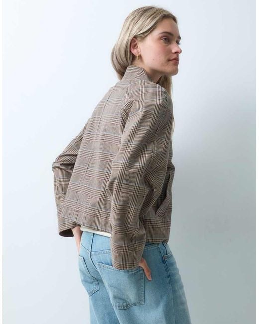 Gap Blue Cropped Checked Trench Coat