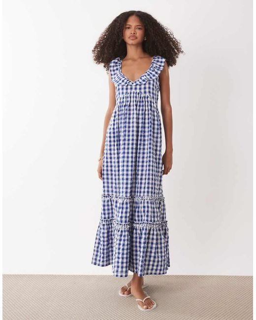 Accessorize Blue Gingham Print Midi Beach Dress