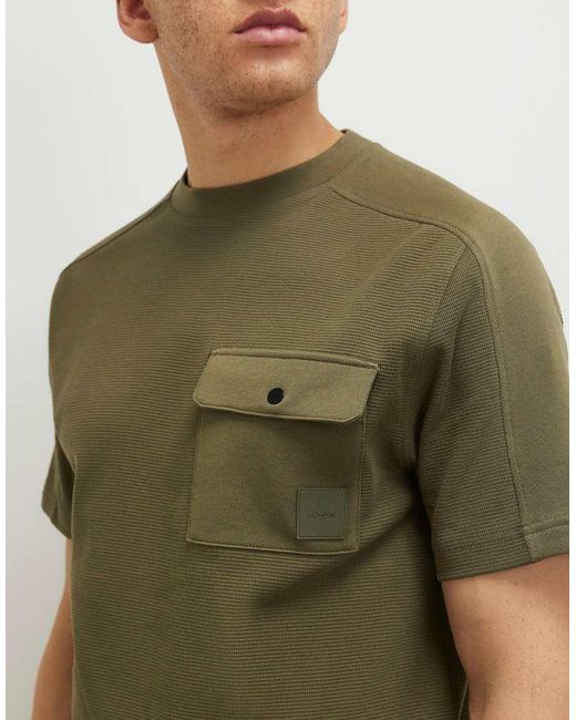 River Island Green Slim Fit Textured Pocket T-Shirt for men