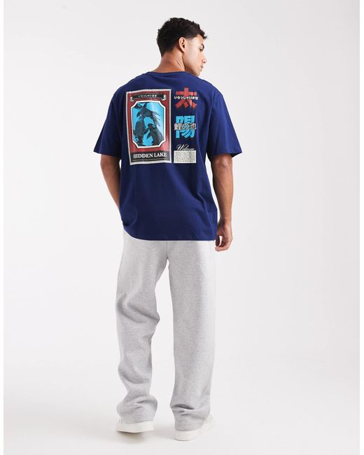 Jack & Jones Blue Oversized T-shirt With Japanese Back Print for men