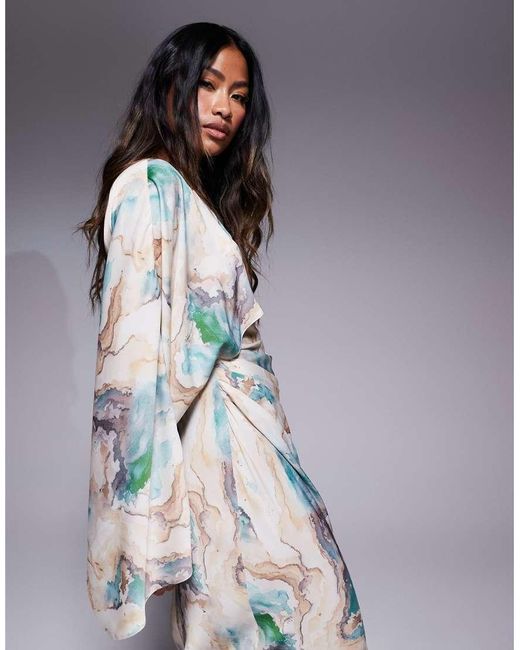 ASOS Multicolor Wrap Front Batwing Satin Bias Maxi Dress