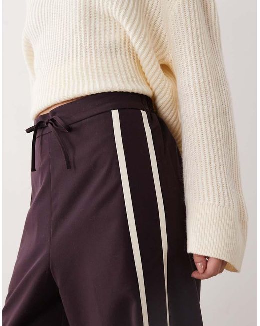 Mango White Tie Waist Straight Trouser With Side Stripe