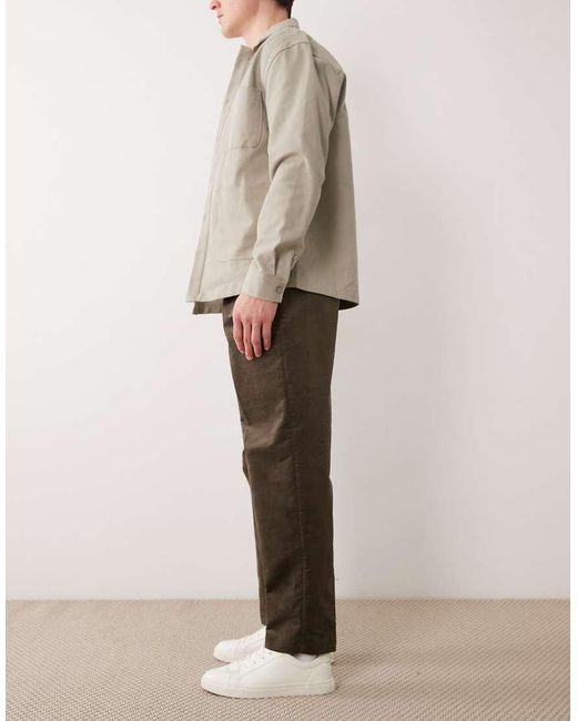 ASOS Natural Tailored Pleated Cotton Rich Oversized Tapered Trousers for men
