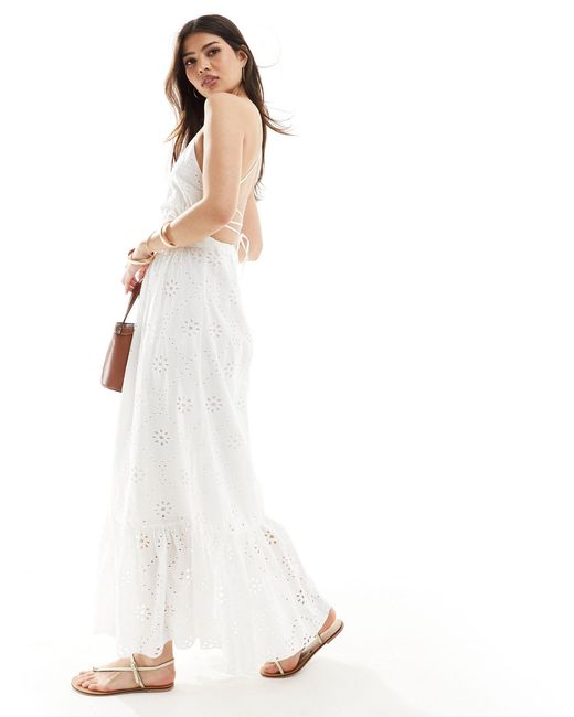 Stradivarius White Halter Neck Lace Dress