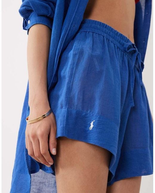 Polo Ralph Lauren Blue Cotton Linen Boyfriend Short Cover-Up