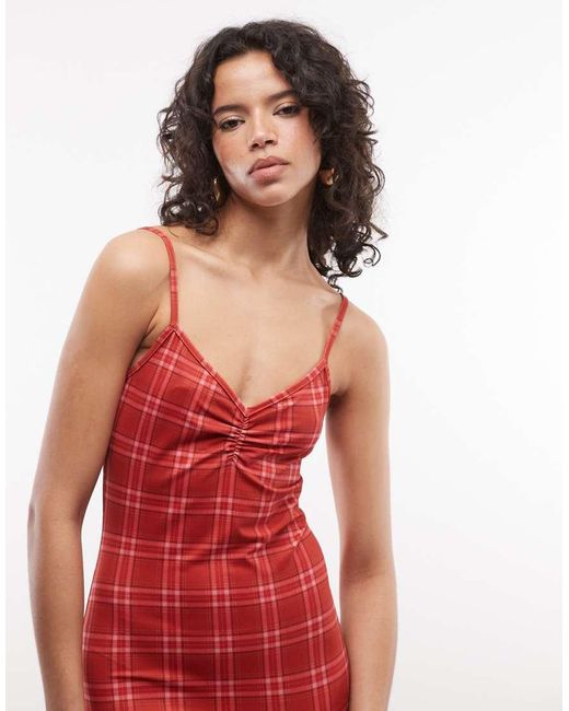 Reclaimed Vintage Red Strappy Ruched Bust Midi Dress