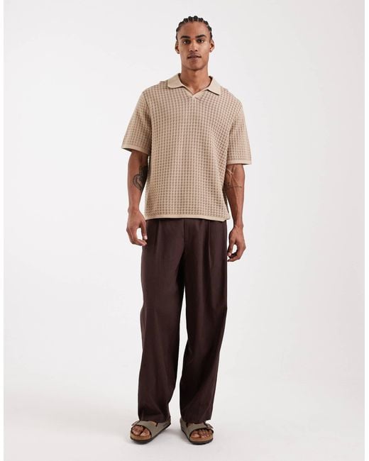 Jack & Jones Natural Split Neck Knitted Polo for men