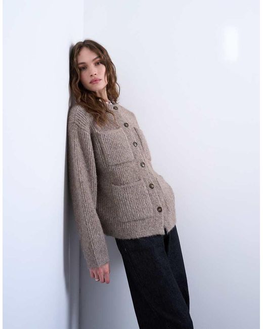 TOPSHOP Brown Knitted Double Pocket Jacket