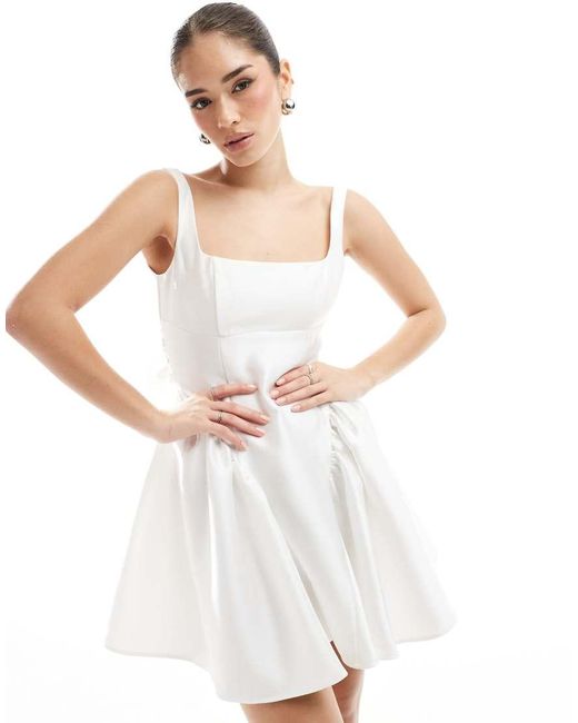 Six Stories White Bridal Bow Back Square Neck Mini Dress
