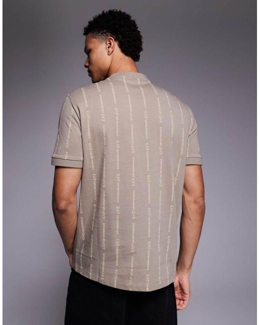 EA7 Gray Armani Monogram All Over Logo T-shirt for men
