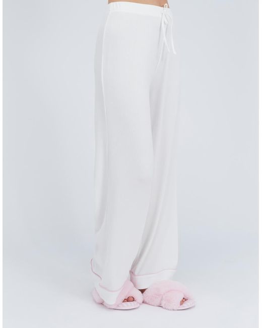 Boux Avenue White Ribbed Modal Pyjama Pants Wide Leg Self Tie Comfy Sleepwear