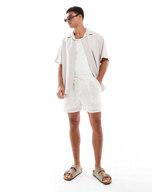 Jack & Jones White Embroidered Linen Mix Shirt for men