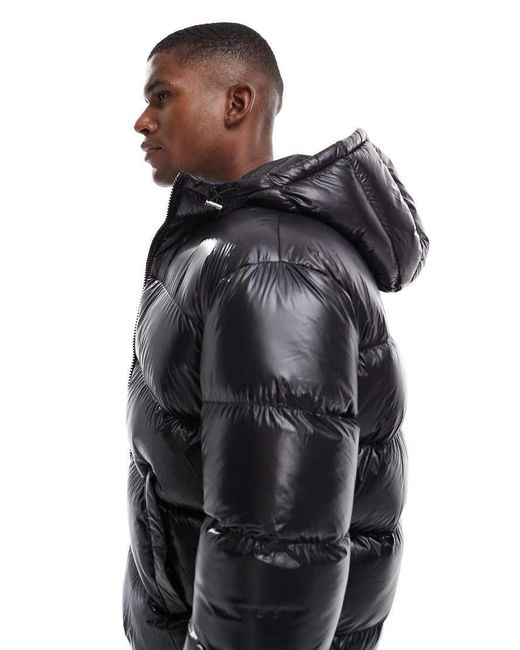 Threadbare Blue High Shine Hooded Puffer Jacket for men