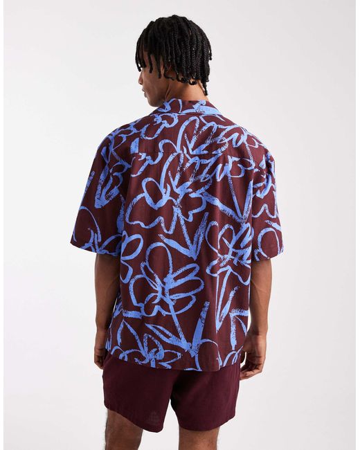 ASOS Blue Co-ord Relaxed Revere Shirt With Floral Print for men