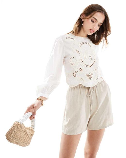 Mango Natural Broderie Long Sleeve Top