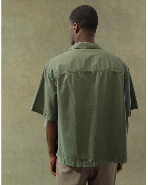 Camicia Oversize Effetto Lino Squadrata Kaki Con Rever di ASOS in Green da Uomo