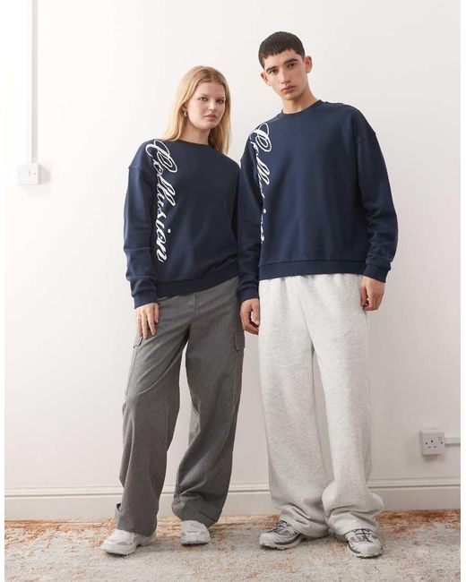 Collusion Blue Unisex Boxy Sweat With Graphics