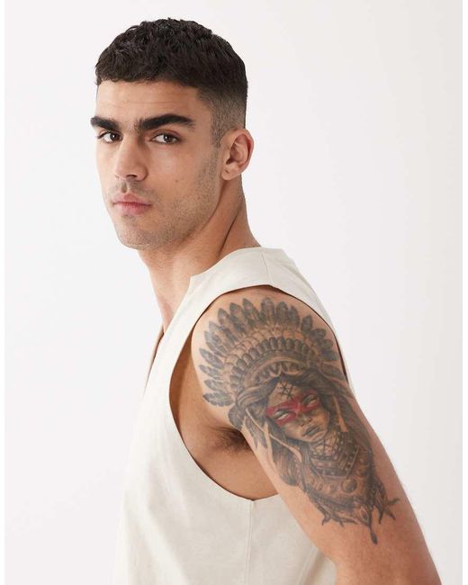 ASOS White Boxy Oversized Regular Fit Tank With V Neck for men
