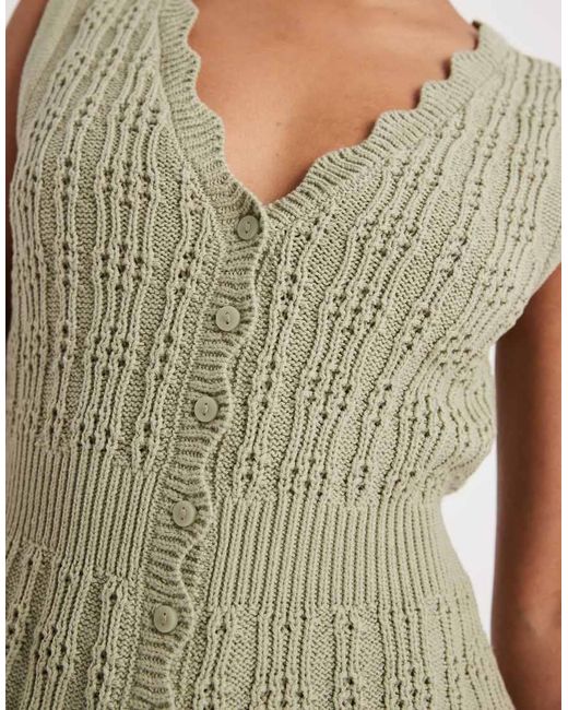 New Look Green Cinched Waist Knitted Waistcoat
