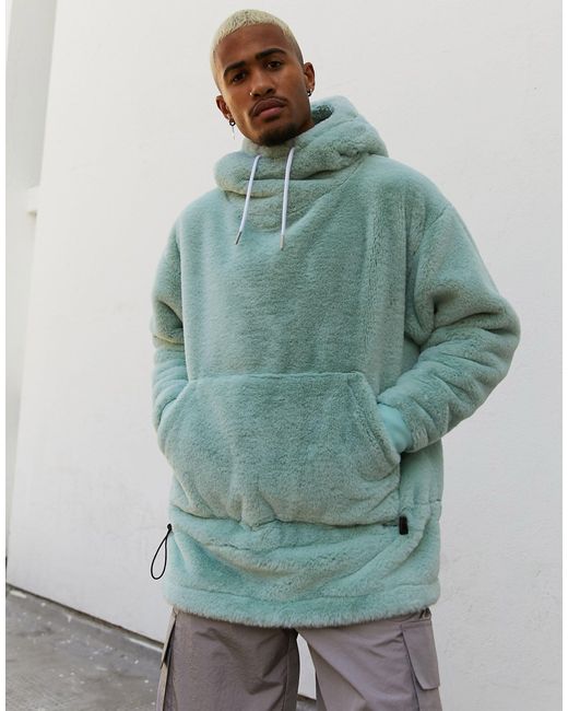 black faux fur hoodie men's