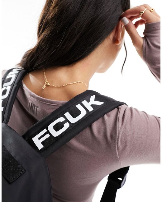 French Connection Black Fcuk Logo Strap Backpack