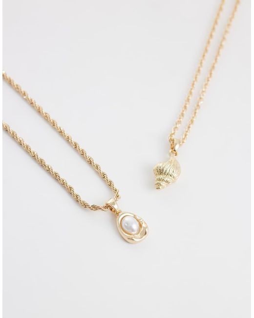 ASOS White 2 Pack Faux Pearl And Conch Shell Pendant Necklacein for men