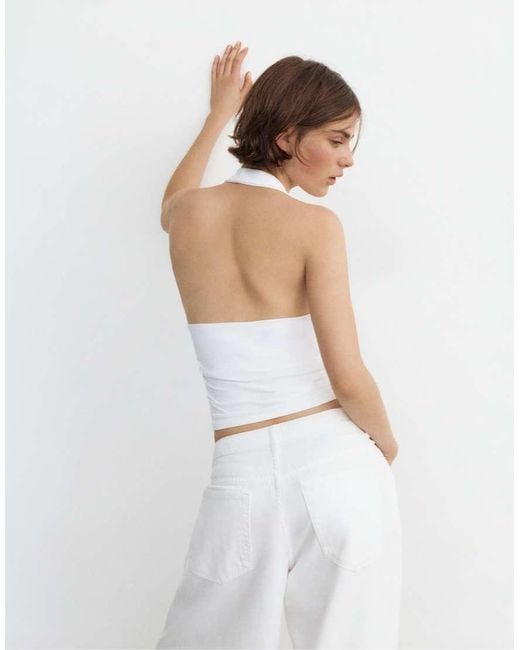 Pull&Bear White Halter Neck Top With Gathering